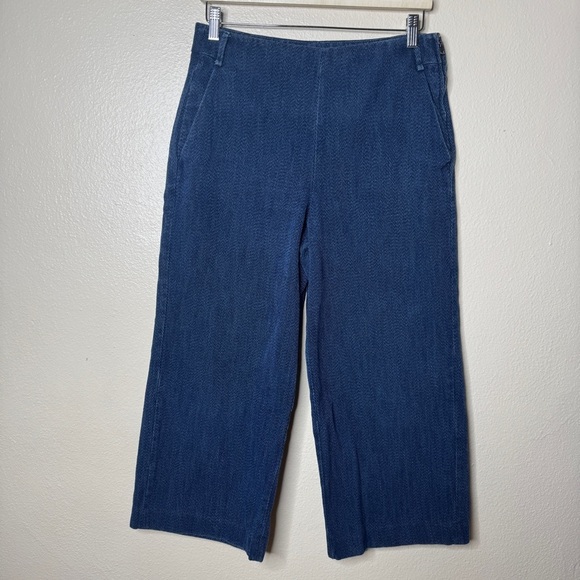 Massimo Dutti Pants - Massimo Dutti Pants Women's 10 Blue Corduroy Wide-Leg Croped Denim